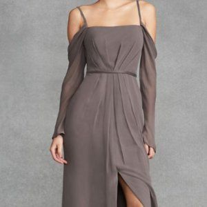 White by Vera Wang, Long Sleeve Cold Shoulder Chiffon Bridesmaid Dress, VW360382